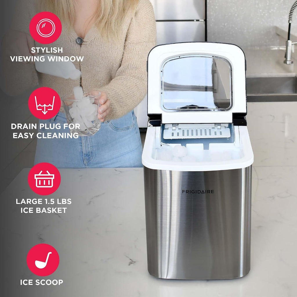 Frigidaire, 26 lb per Day, Countertop Bullet Ice Maker, Stainless Steel Jansha Store