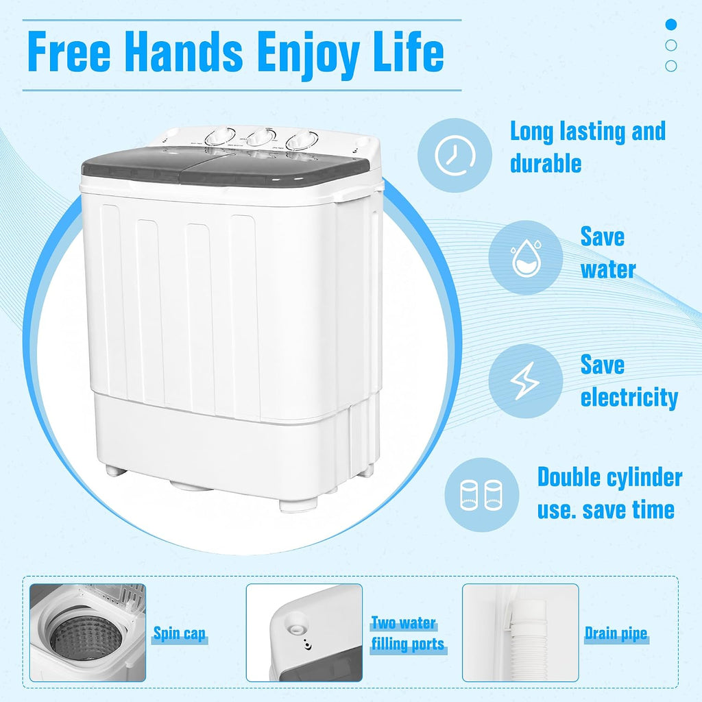 Superday Portable Washing Machine, 25.3lbs Mini Washing Machine and Spin Dryer Combo, Mini Twin Tub Laundry Machine for Camping, Apartments, Dorms, College Rooms, RV, Delicates, Grey Jansha Store