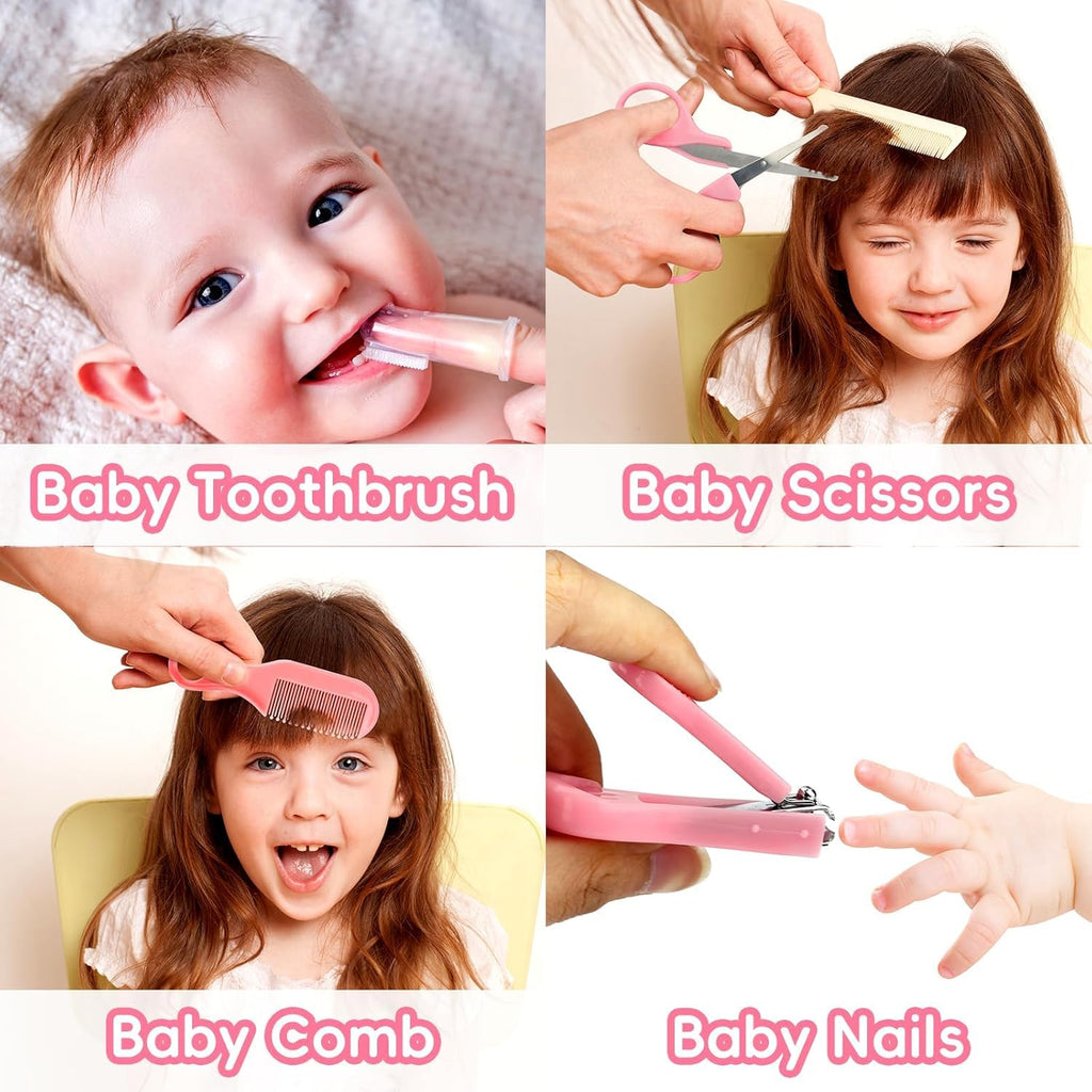 Baby Grooming Kit, Infant Safety Care Set with Hair Brush Comb Nail Clipper Nasal Aspirator,Baby Essentials Kit for Newborn Girls Boys (Grey White) Jansha Store