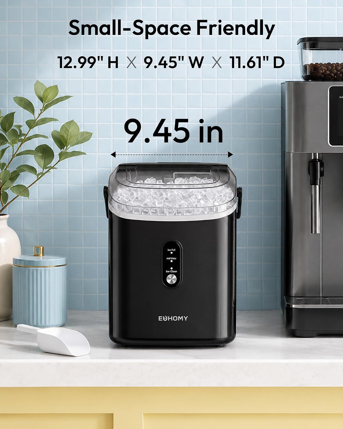 EUHOMY Nugget Ice Maker Countertop with Handle, Ready in 6 Mins, 34lbs Per Day, Removable Top Cover, Auto-Cleaning, Portable Sonic Ice Maker with Basket and Scoop, for Home/Party/RV/Camping (Black) Jansha Store