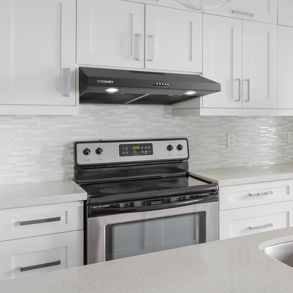 COSMO COS-5MU30 30 in. Delta Collection Ducted Under Cabinet Range Hood, Button Controls, Reusable Filters, LED Lights, Stainless Steel Jansha Store