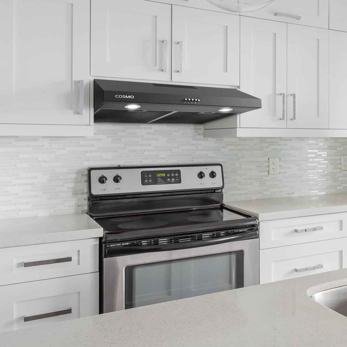 COSMO COS-5MU30 30 in. Delta Collection Ducted Under Cabinet Range Hood, Button Controls, Reusable Filters, LED Lights, Stainless Steel Jansha Store