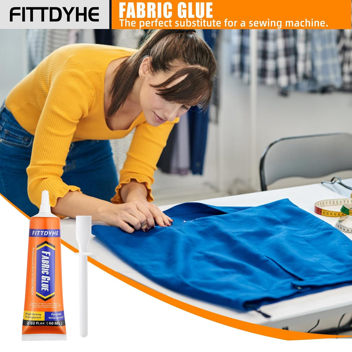 FITTDYHE Fabric Glue Permanent, 60 ML Washable Clear Clothing Glue, Super Fabric Glue for Rhinestones, Patches, Clothes, Denim, Leather, Polyester, Fabrics, Doll Repair, Flannel, Cotton Jansha Store