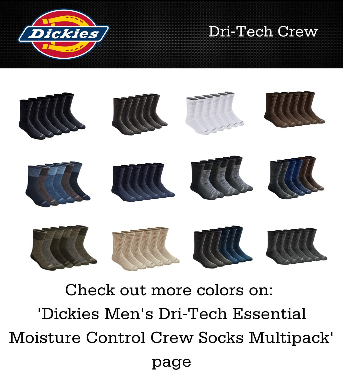 Dickies Men's Dri-tech Original Moisture Control Crew Socks, Available in M-xxl (6, 12, 18 Pairs) Jansha Store