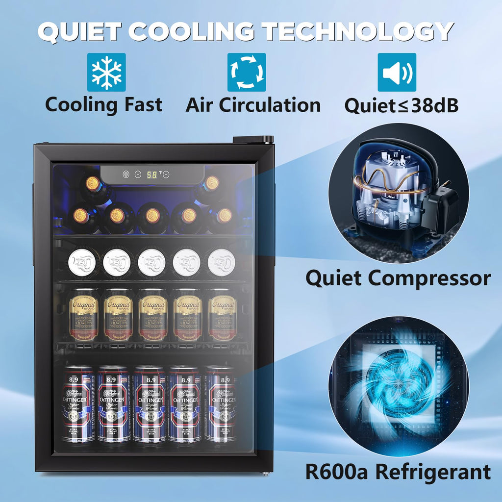 Electactic Mini Fridge 130 Can Beverage Refrigerator Cooler, 3.2 Cu.Ft Drink Fridge for Soda Wine Beer, Adjustable Temperature Control for Home Office, Black Jansha Store