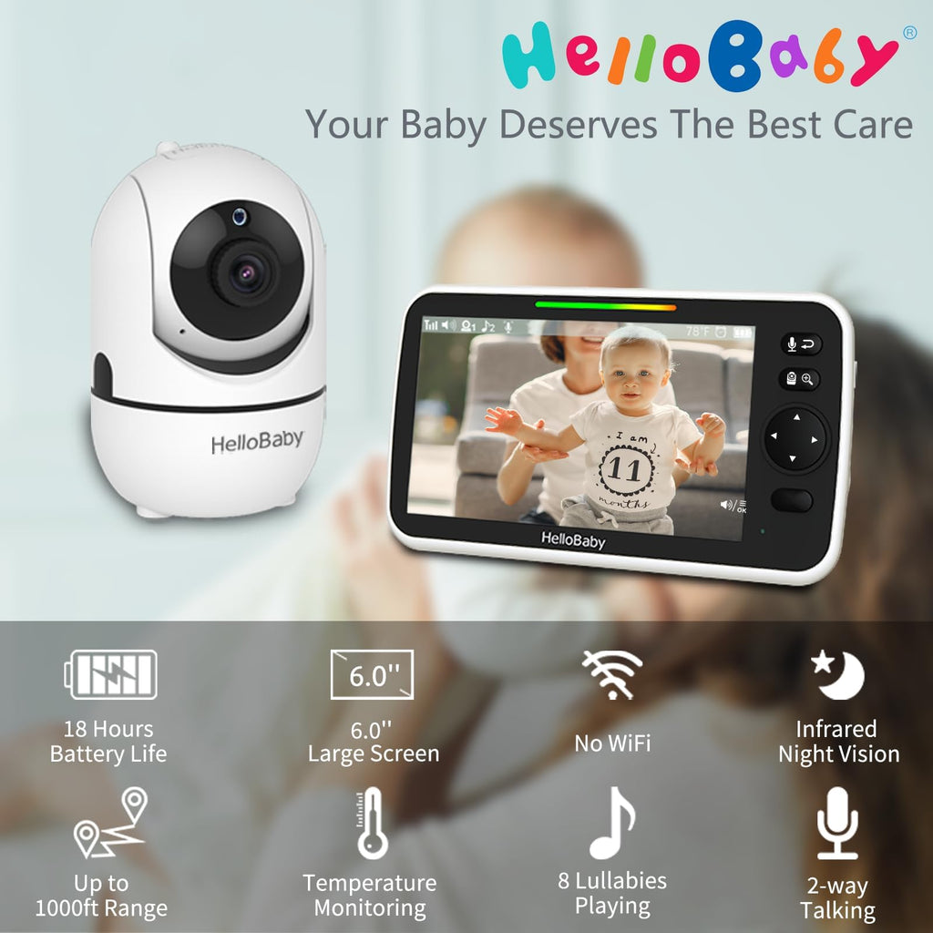 HelloBaby No WiFi Baby Monitor Camera and Audio HB6550, 5" Video Screen Jansha Store