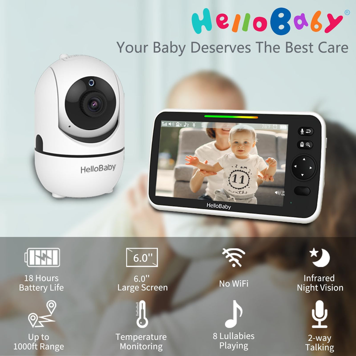 HelloBaby No WiFi Baby Monitor Camera and Audio HB6550, 5" Video Screen Jansha Store