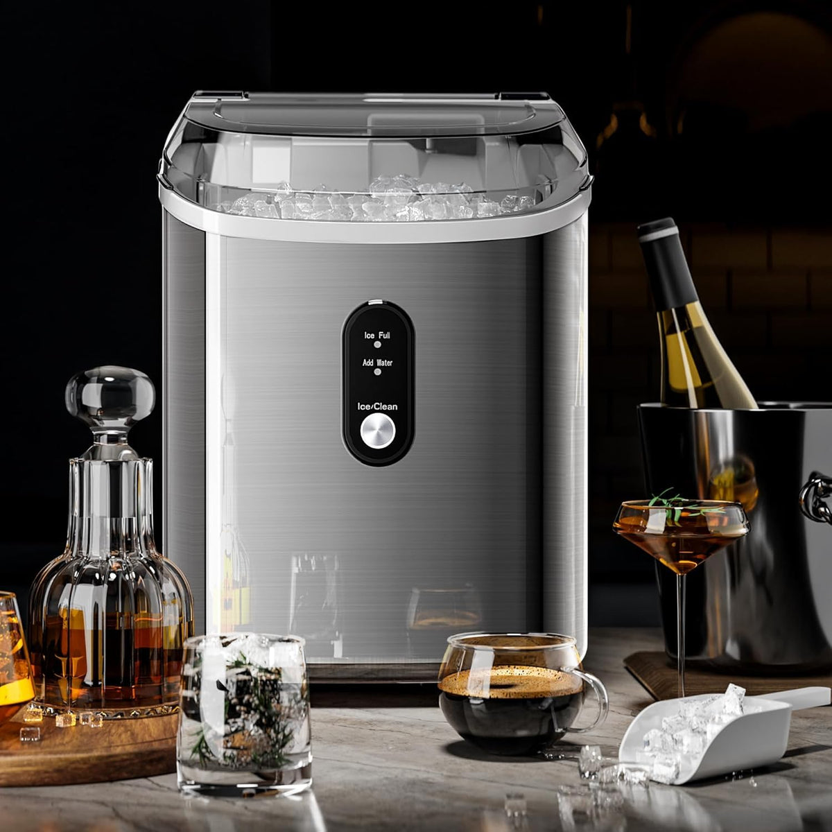 Kismile Nugget Ice Maker Countertop, 35 lbs/Day, Stainless Steel Jansha Store