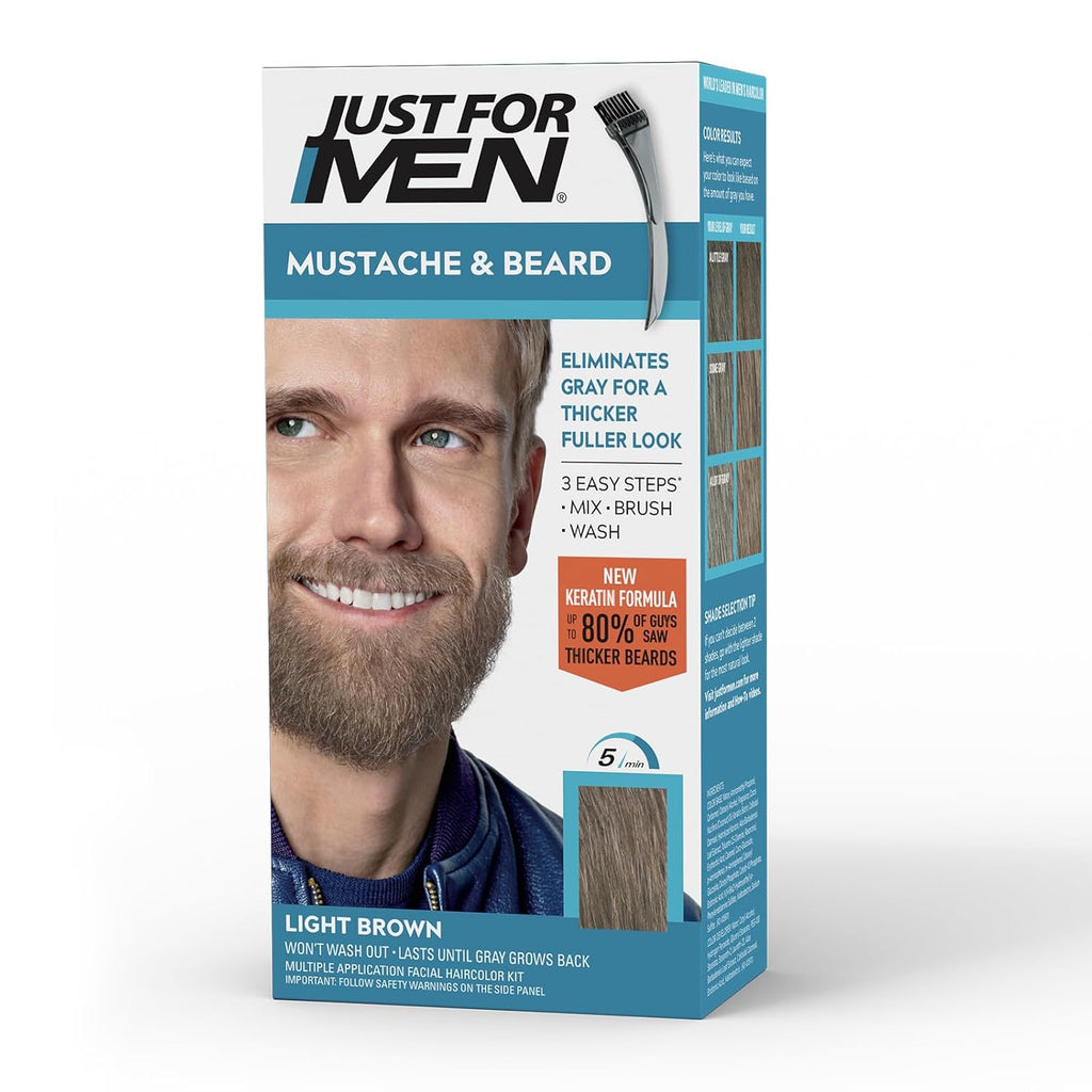 JUST FOR MEN Mustache & Beard Dye, Keratin, Light Brown M-25 (1 Pack) Jansha Store
