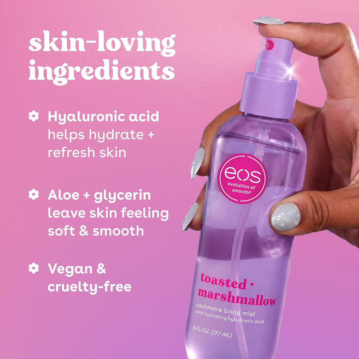 eos Cashmere Body Mist, Toasted Marshmallow, Toasted Vanilla, Sweet Marshmallow, Hair Mist, Body Spray for Women Moisturizing, Hyaluronic Acid, Vanilla Body Spray, Vegan, Cruelty-free, 6 fl oz Jansha Store