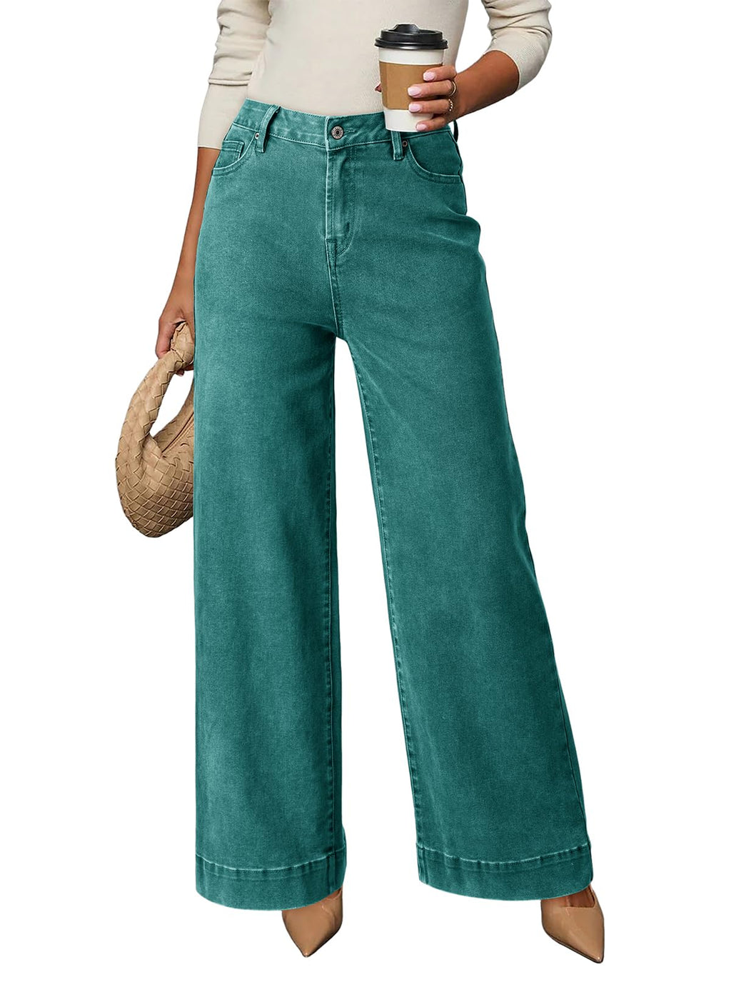Dokotoo Women's Casual High Waisted Jeans Stretch Wide Leg Loose Denim Pant Jansha Store