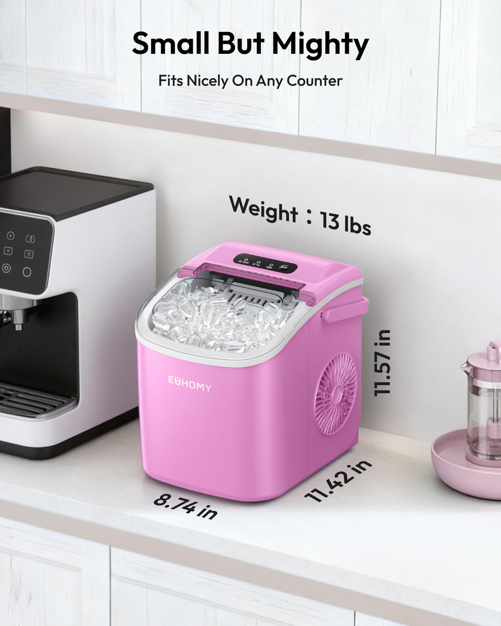EUHOMY Countertop Ice Maker Machine with Handle, 26lbs in 24Hrs, 9 Ice Cubes Ready in 6 Mins, Auto-Cleaning Portable Ice Maker with Basket and Scoop, for Home/Kitchen/Camping/RV. (Black) Jansha Store