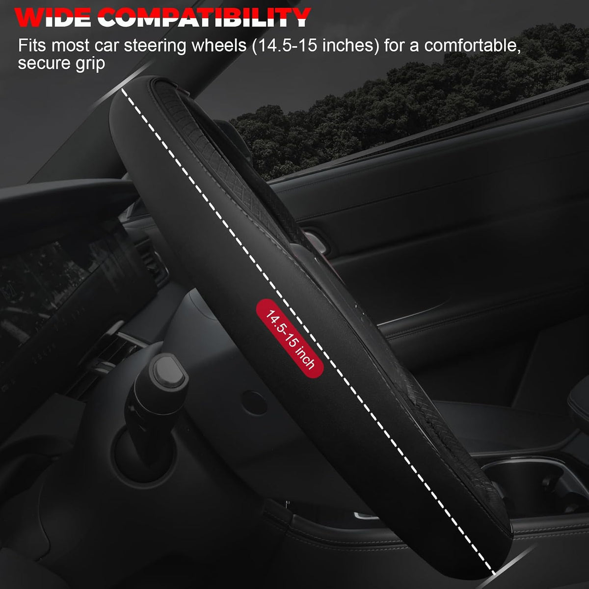 Ouzorp Car Steering Wheel Cover, Microfiber Leather Steering Wheel Covers with Anti-Slip Lining, Universal 14.5-15 inchs Black Jansha Store