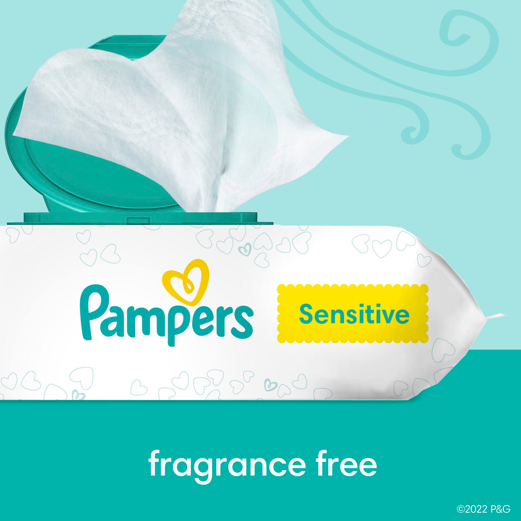 Pampers Sensitive Baby Wipes, Unscented, Fragrance Free, Clinically Proven, Water Based, Hypoallergenic, Multi-Use, Hand Wipes, 1008 Wipes Total (18X Flip-Top Packs) Jansha Store