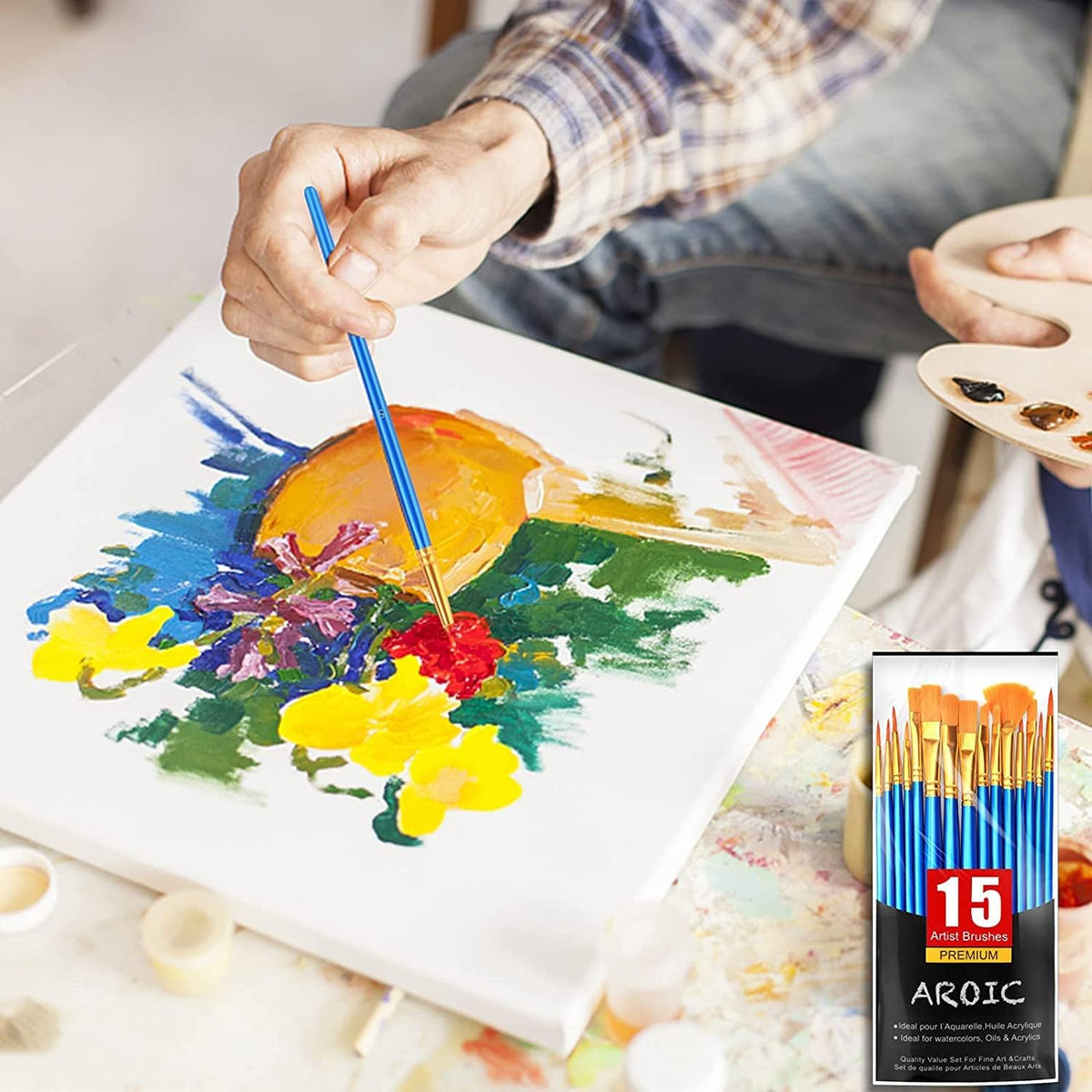 AROIC 10 Pcs Paint Brushes, Acrylic Oil Watercolor Painting Brush Set Jansha Store