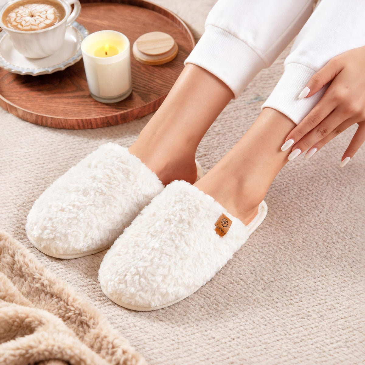 EverFoams Women's Fuzzy Slippers Warm Cozy Memory Foam Indoor House Shoes Jansha Store