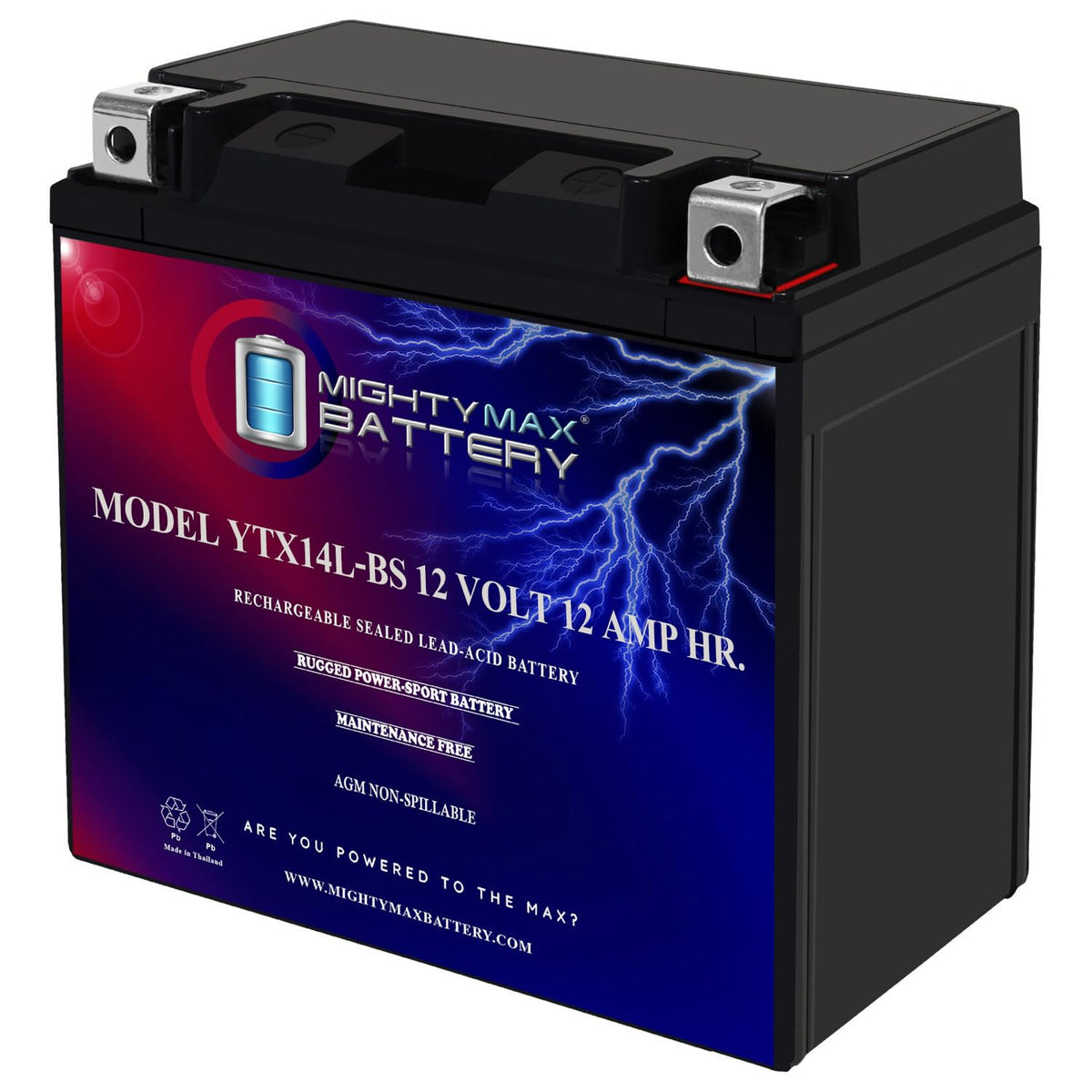 Mighty Max Battery YTX14-BS - 12 Volt 12 AH, 200 CCA, Rechargeable Maintenance Free SLA AGM Motorcycle Battery Jansha Store