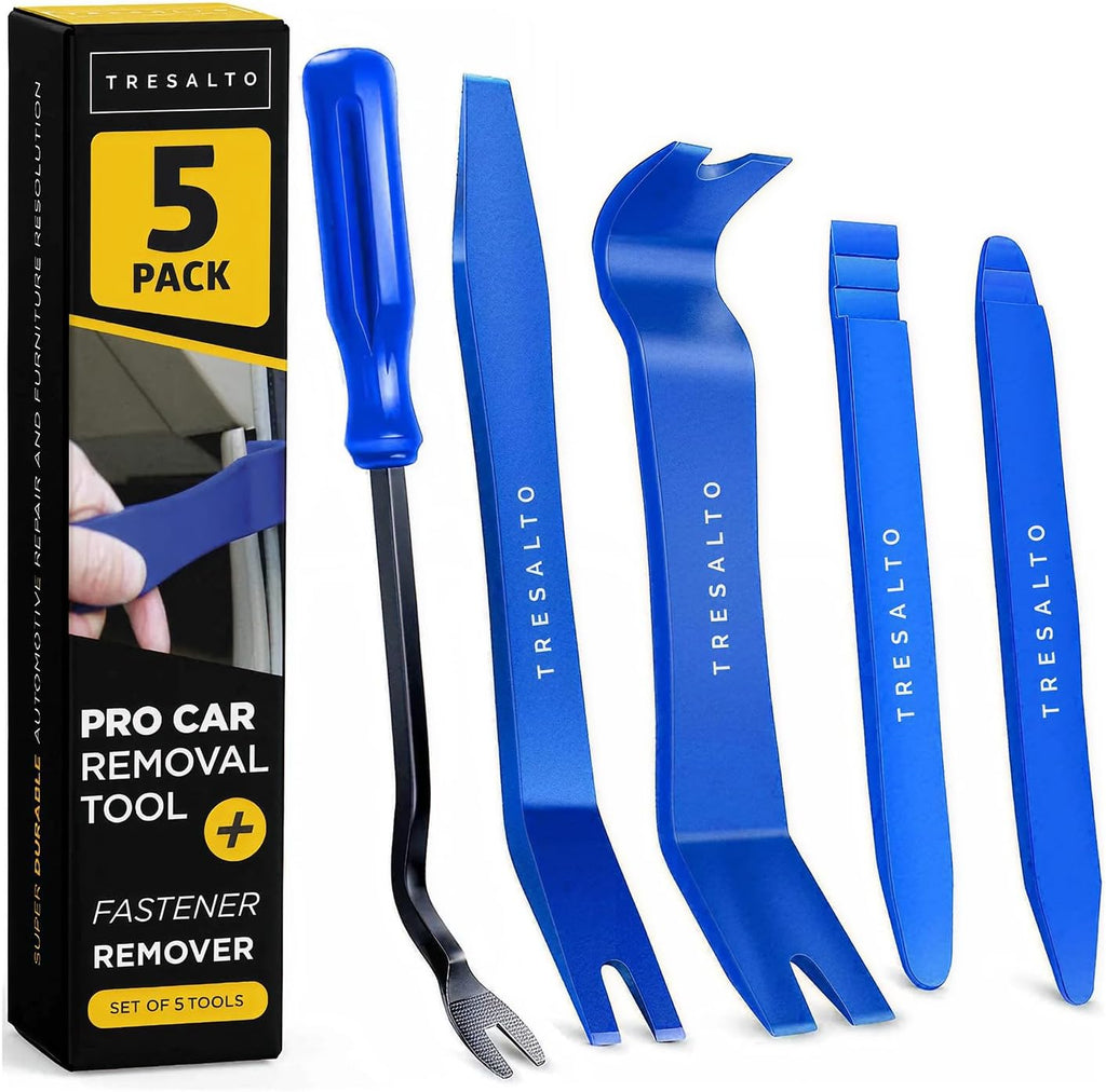 Tresalto Auto Trim Removal Tool Kit - 5 Piece set for Dash, Door Panel, Clip Remover - Scratch-Resist Nylon Pry Tools for Interior Car Trims Work - Panel Prying Tools Included - Blue Jansha Store