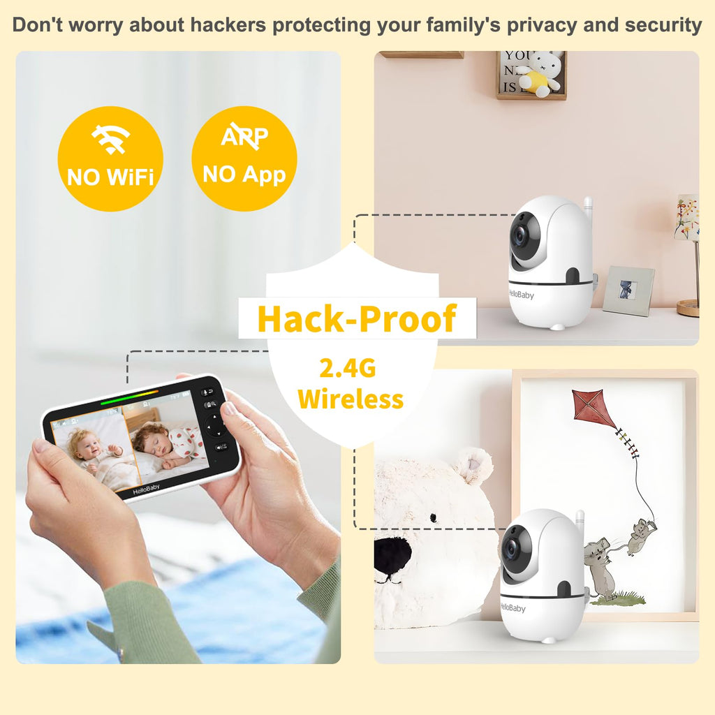 HelloBaby No WiFi Baby Monitor Camera and Audio HB6550, 5" Video Screen Jansha Store