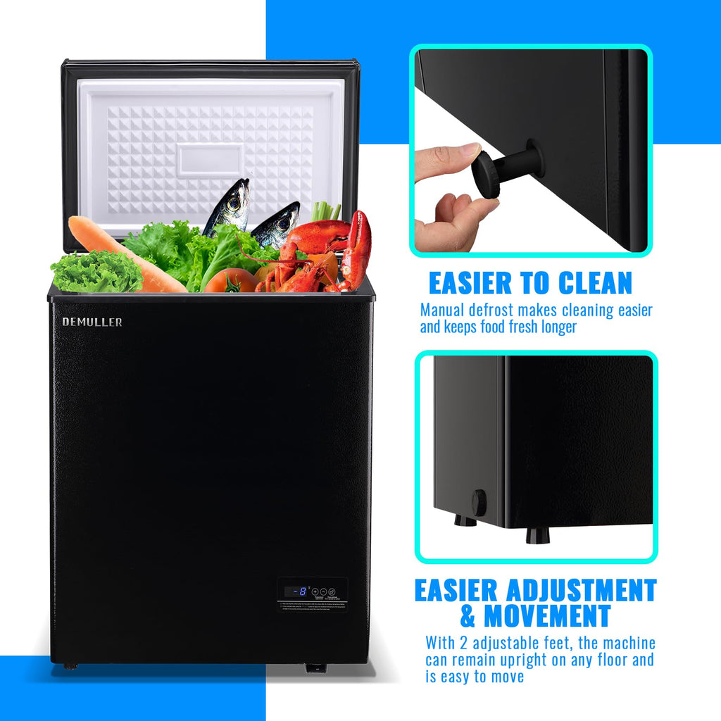 DEMULLER Chest Freezer 4.0 CU. FT Ultra-low Temperature Deep Freezers (Down to -12 ℉) with TWO Removable Baskets Accurate Display of Cabinet Temp Freestanding Black Jansha Store