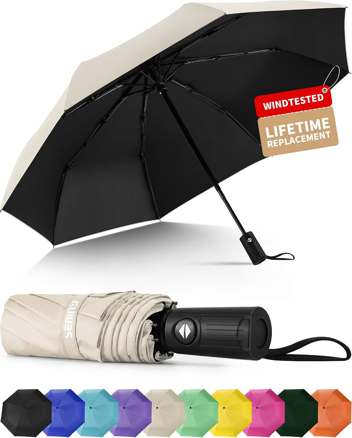 Seniny Windproof Travel Umbrella, Automatic Umbrellas for Rain, Portable & Compact Umbrellas for Backpack, Strong UV for Protection, Folding Small Sun Umbrella for Car, Walking Jansha Store