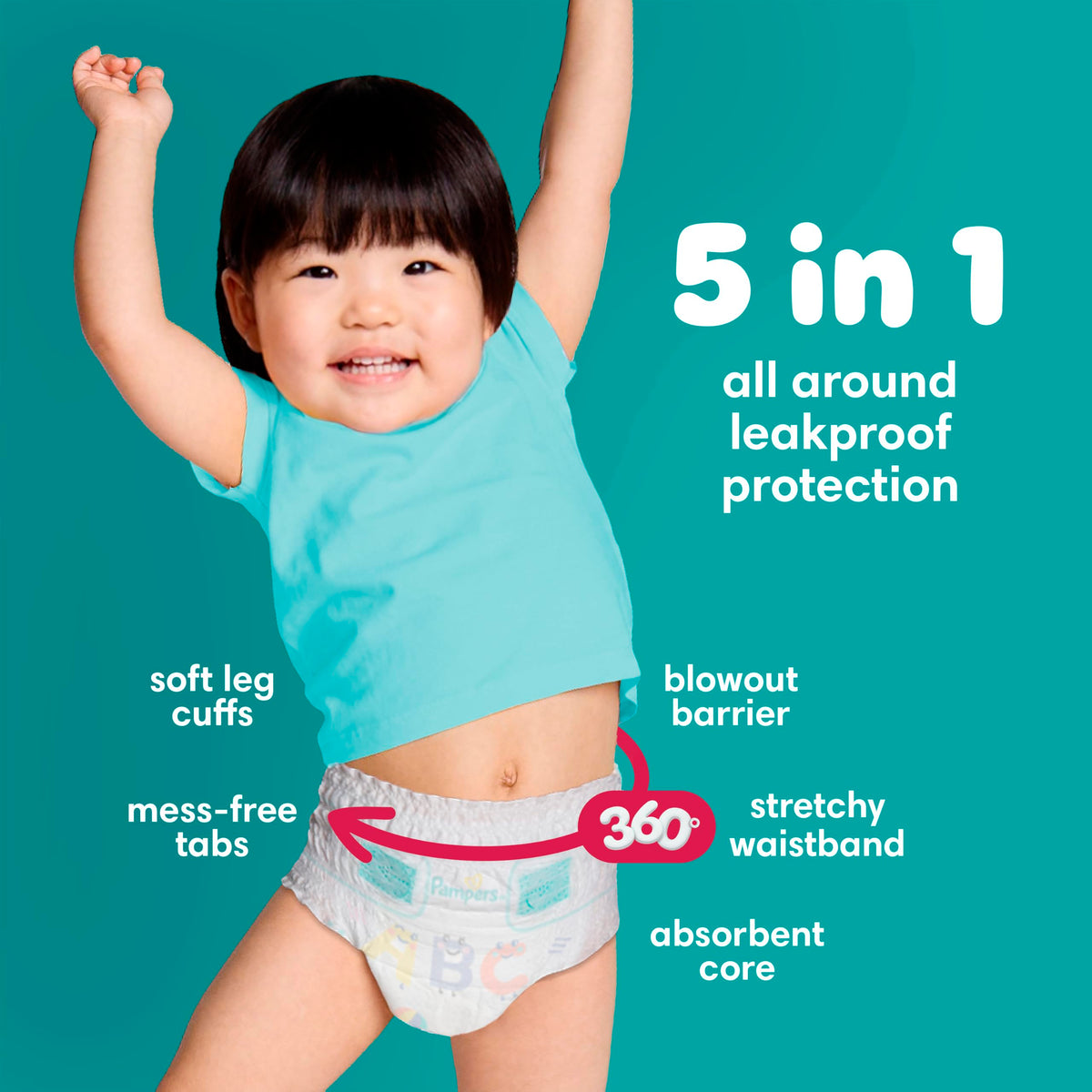 Pampers Diapers - Cruisers 360 - Size 5, 128 Count, up to 100% Leakproof Pull-On Diaper for Active Babies Jansha Store