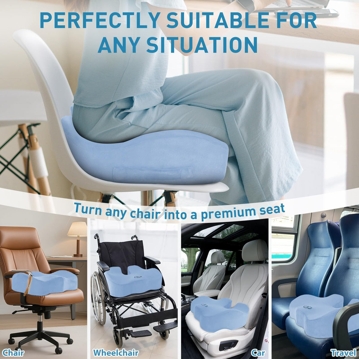 BlissTrends Memory Foam Seat Cushion for Office Chair & Car Seat, Black Jansha Store