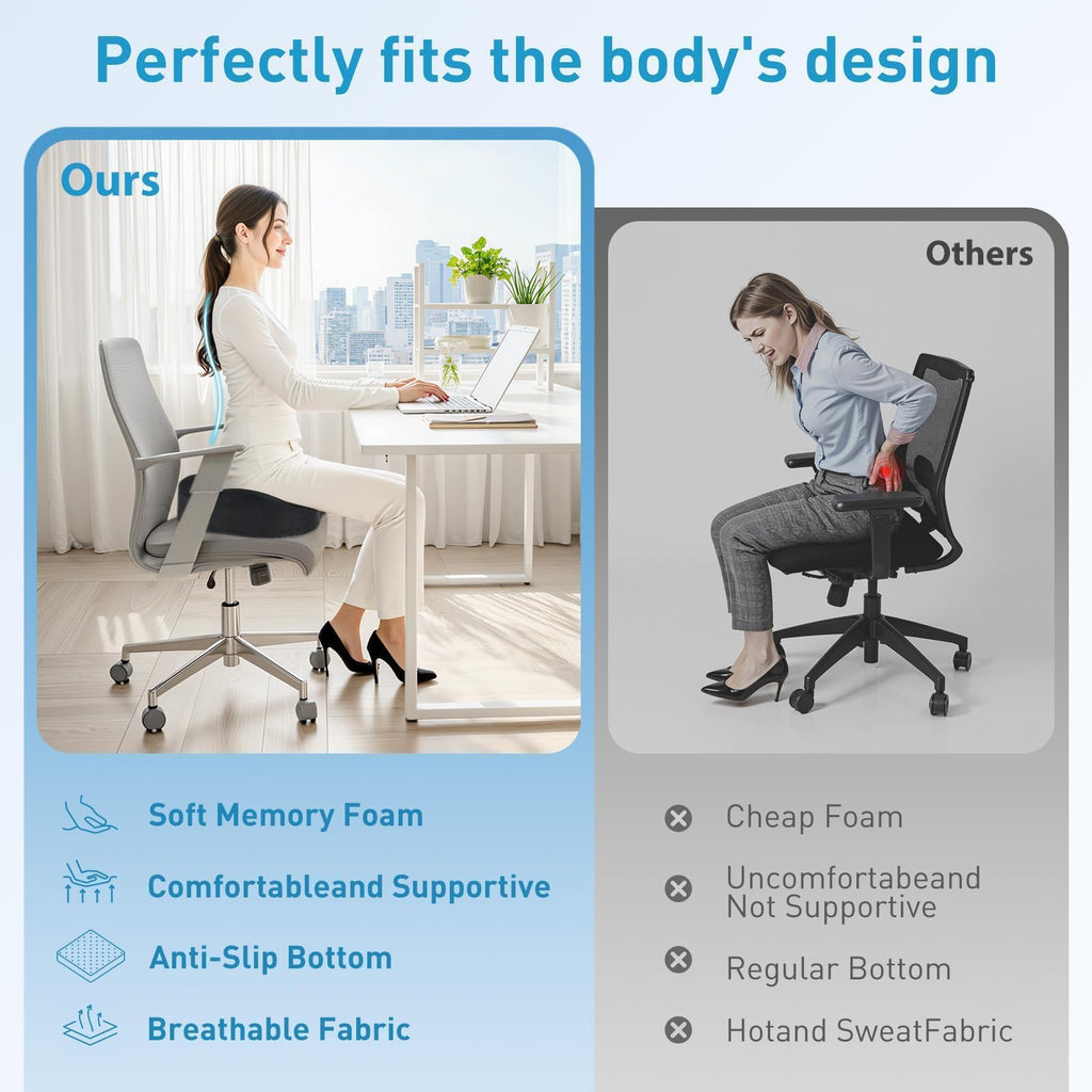 BlissTrends Memory Foam Seat Cushion for Office Chair & Car Seat, Black Jansha Store