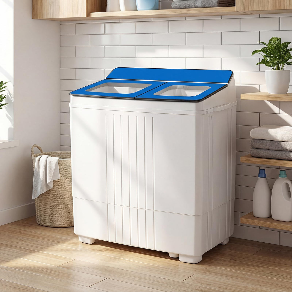 COSTWAY 26Lbs Portable Washing Machine with Built-in Drain Pump, Blue Jansha Store