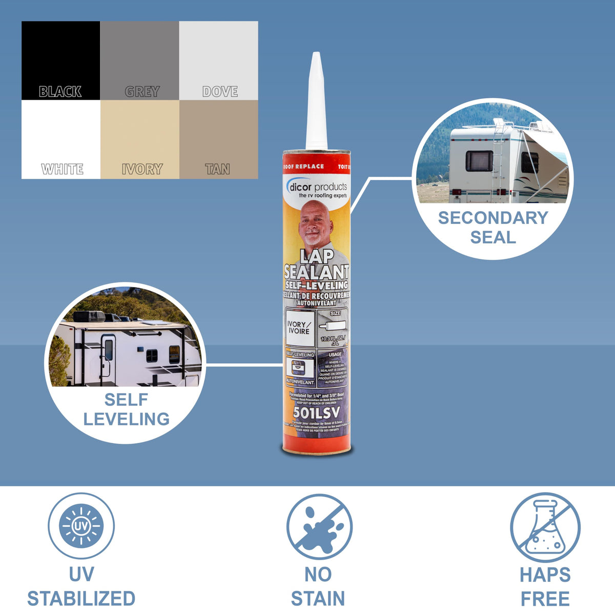 Dicor 501LSW-1 Self-Leveling Lap Sealant, White, 10.3 Oz, RV Roofing Jansha Store