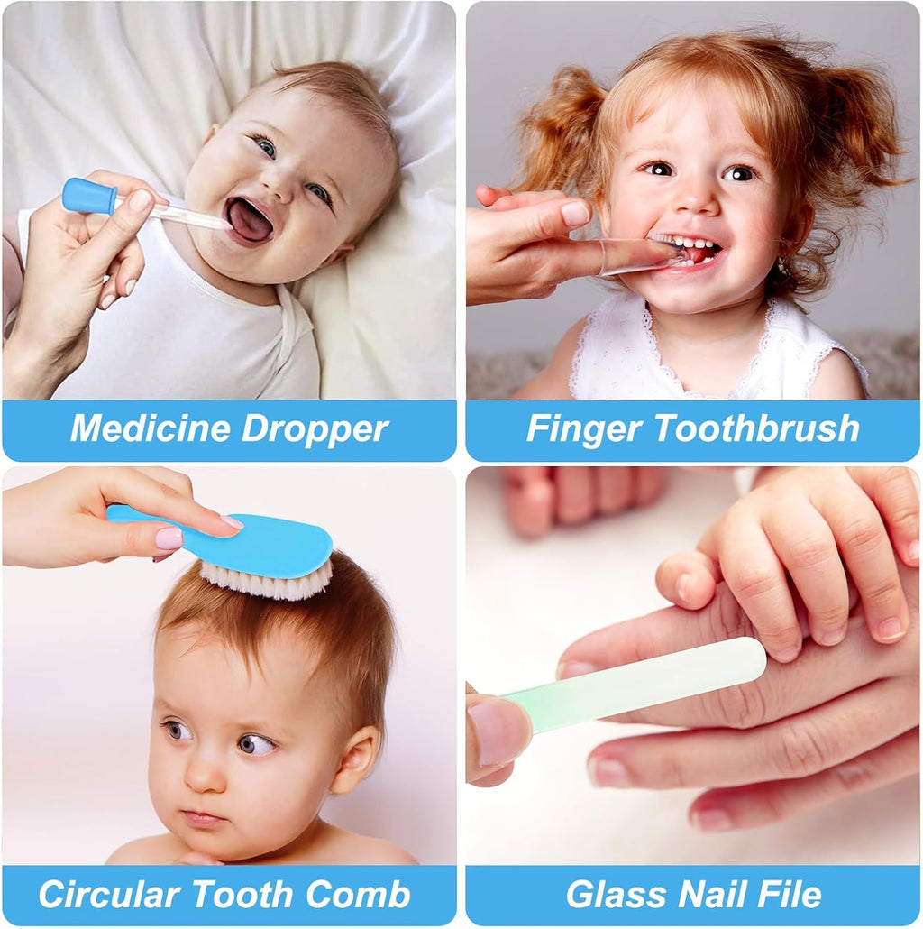 Baby Grooming Kit, Infant Safety Care Set with Hair Brush Comb Nail Clipper Nasal Aspirator,Baby Essentials Kit for Newborn Girls Boys (Grey White) Jansha Store