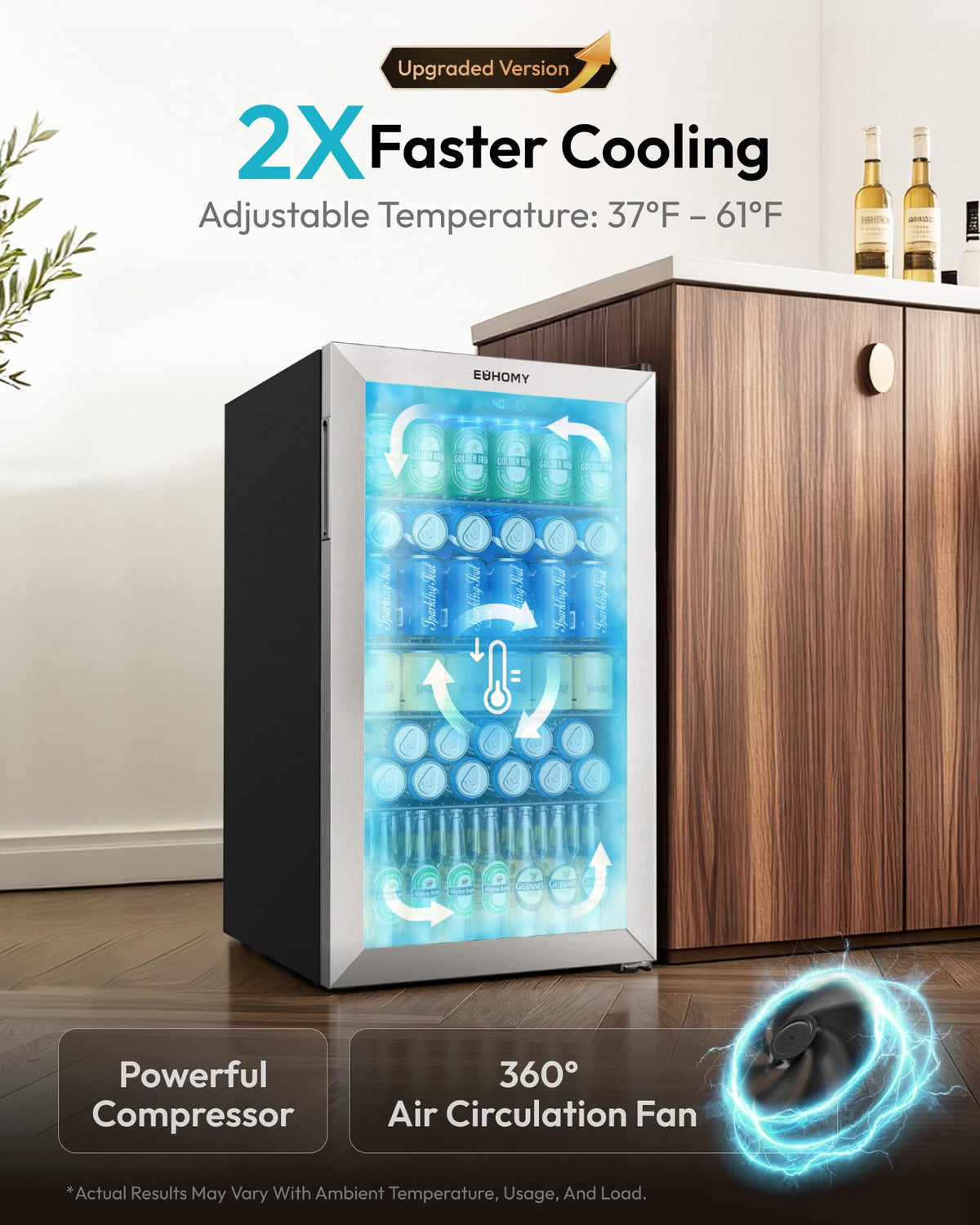 EUHOMY 145 Can Mini Fridge, 4.5 Cu.ft Beverage Refrigerator with Glass Door Jansha Store