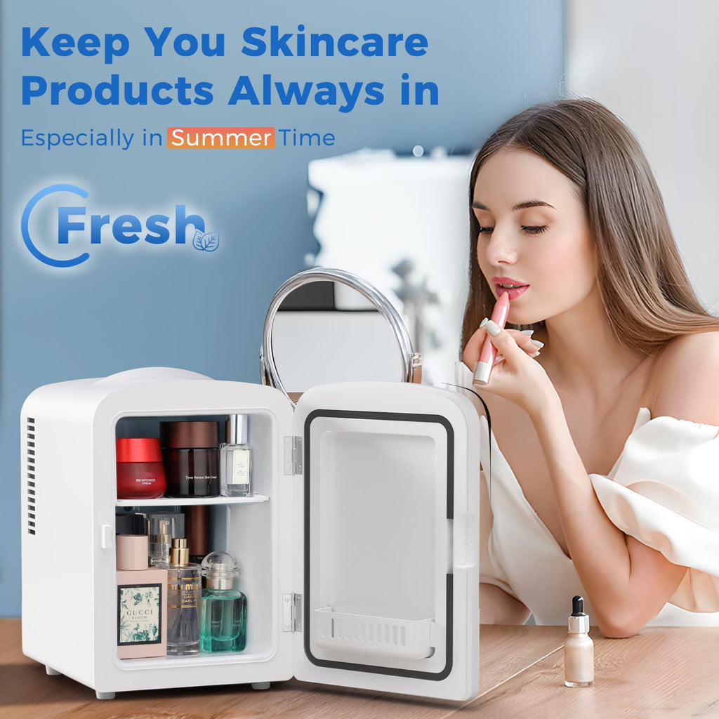 Antarctic Star Compact Refrigerator, Portable Mini Fridge, Skin Care 4L Capacity/6 Cans, for Bedroom, Car, Office & Dorm, Small Cooler for Cosmetics, Beverage and Food, White Jansha Store