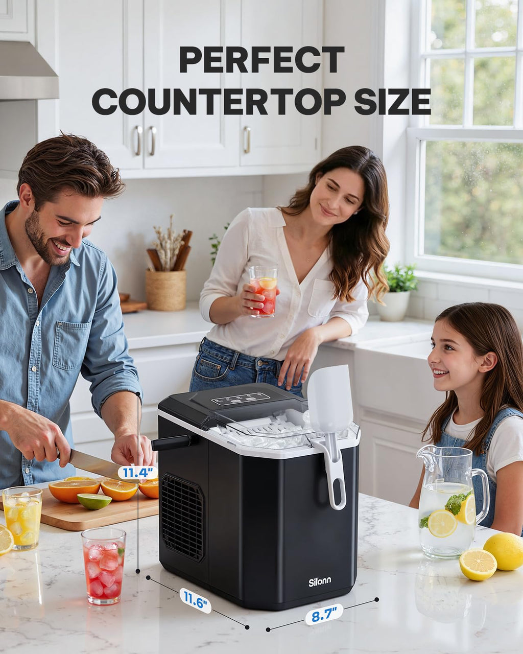 Silonn Ice Maker Countertop, Portable Ice Machine with Carry Handle, Self-Cleaning Ice Makers with Basket and Scoop, 9 Cubes in 6 Mins, 26 lbs per Day, Ideal for Home, Kitchen, Camping, RV Jansha Store