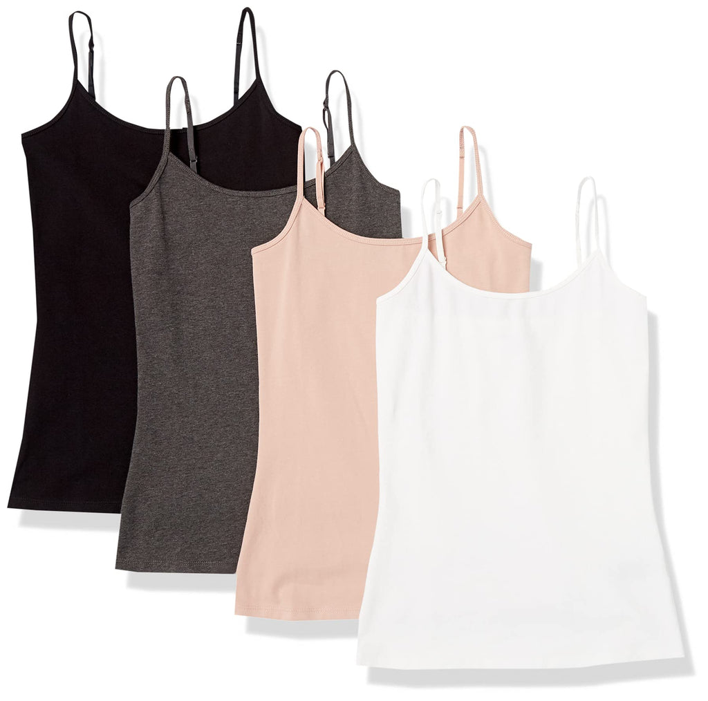 Amazon Essentials Women's Slim-Fit Camisole for Layering and Everyday Wear, Pack of 4 Jansha Store