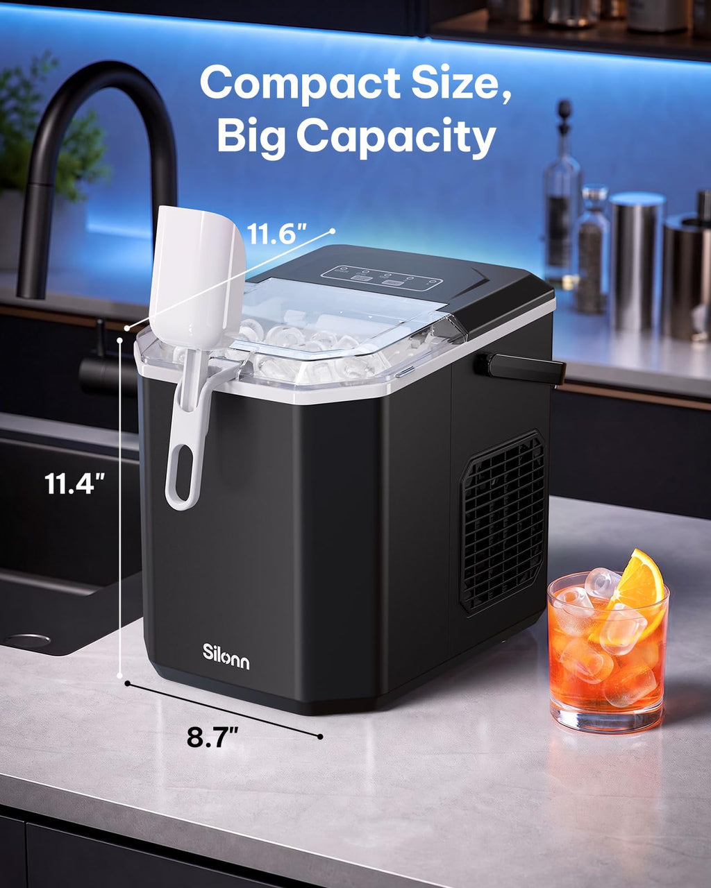 Silonn Ice Maker Countertop, 8 Bullet Ice Cubes in 6 Mins, 26.5 Lbs per Day, 2 Size Options, Self-Cleaning & Portable for Kitchen, Office, Party, RV Camping Jansha Store