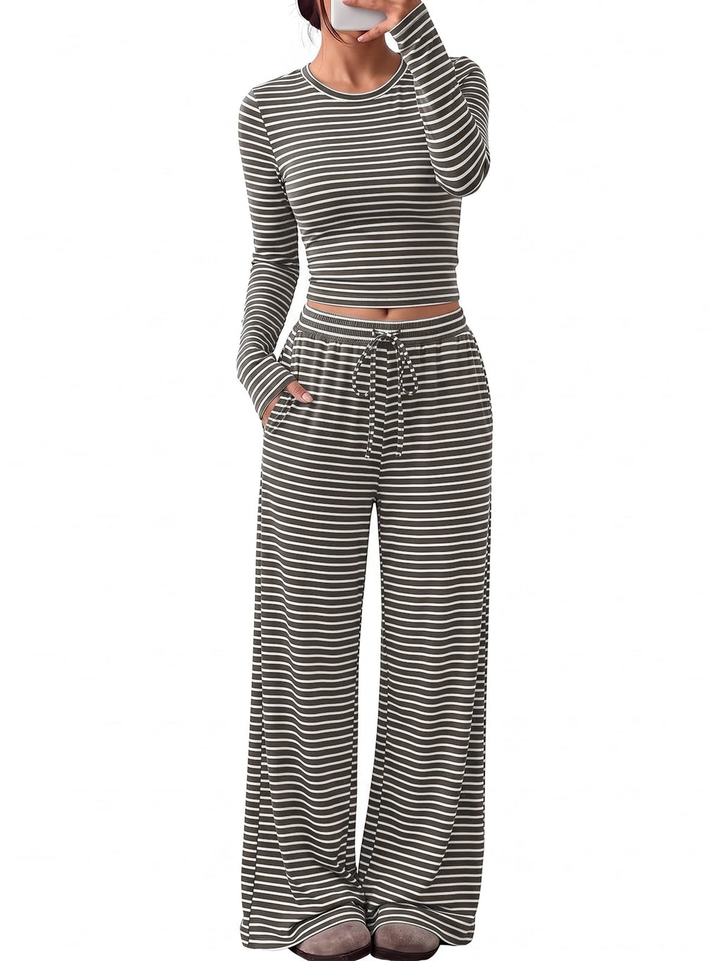 Trendy Queen Women's 2 Piece 2026 Fall Fashion Lounge Set with Pockets Jansha Store
