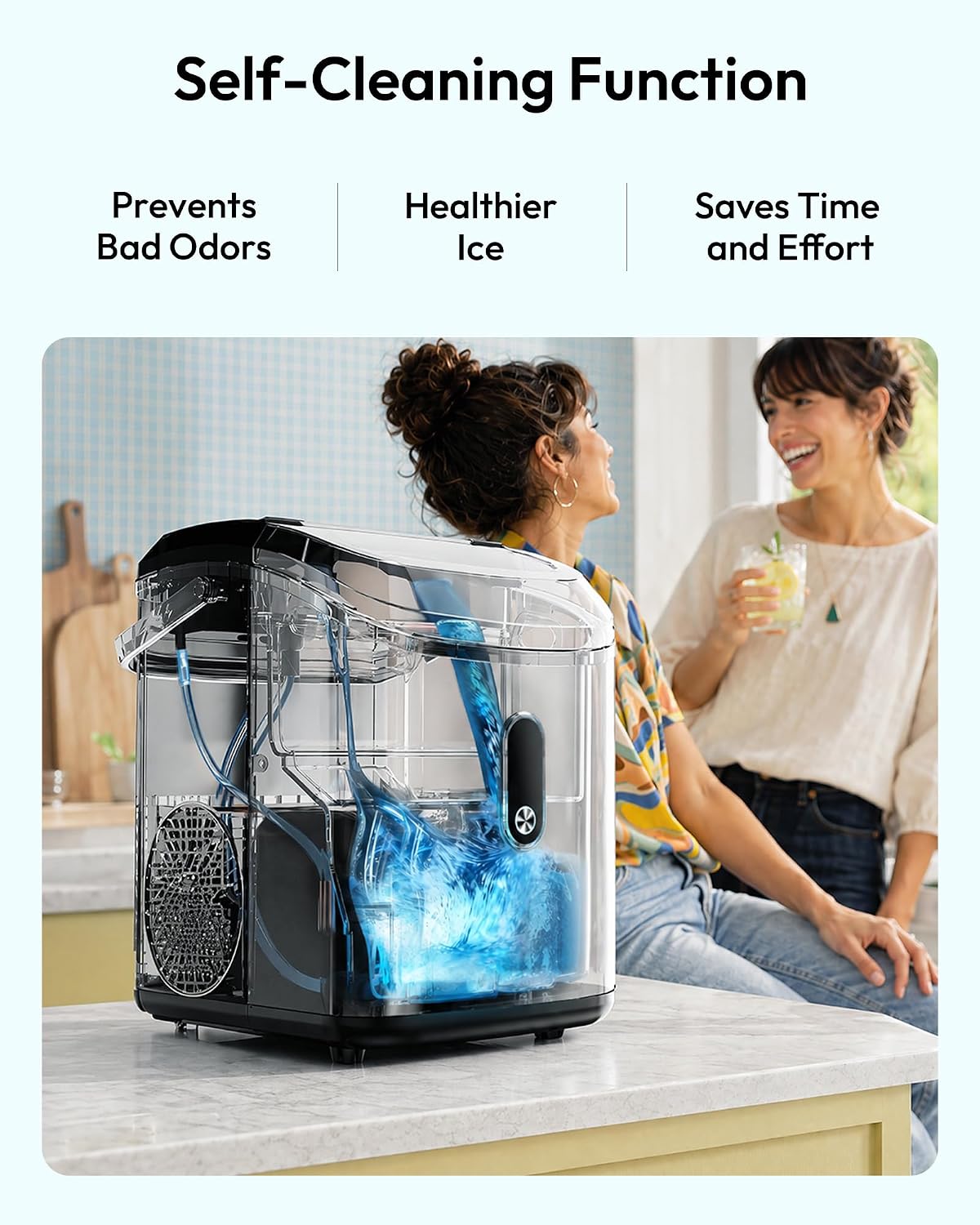 EUHOMY Nugget Ice Maker Countertop with Handle, Ready in 6 Mins, 34lbs Per Day, Removable Top Cover, Auto-Cleaning, Portable Sonic Ice Maker with Basket and Scoop, for Home/Party/RV/Camping (Black) Jansha Store