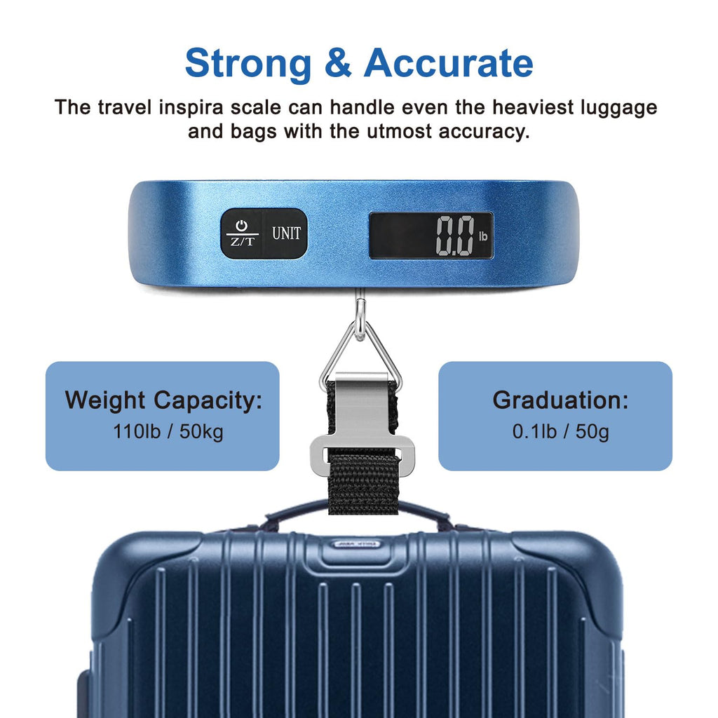 travel inspira Digital Luggage Scale – Portable Hanging Suitcase Weight Scale for Travel, 110 lb Capacity, Backlit LCD Display, Prevents Airport Overweight Fees, Battery Included Jansha Store