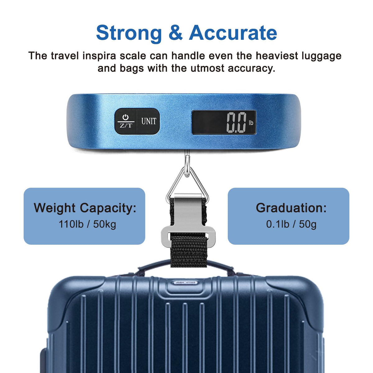 travel inspira Digital Luggage Scale – Portable Hanging Suitcase Weight Scale for Travel, 110 lb Capacity, Backlit LCD Display, Prevents Airport Overweight Fees, Battery Included Jansha Store