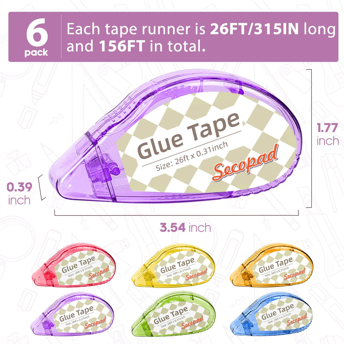 Secopad Scrapbook Tape, Glue Tape for Crafts, 12 Pack, Clear Colored Shell Jansha Store
