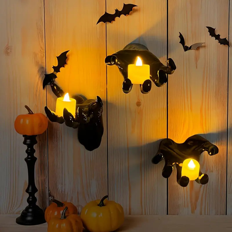 3-Pack Devil Hand Candle Holders with LED Tealights - Wall Decor CAN
