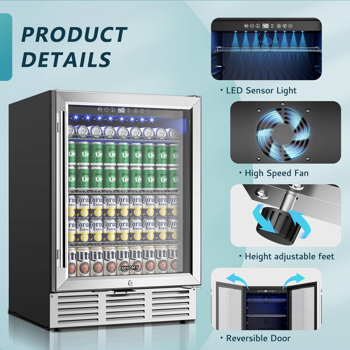 EUHOMY 24 Can Mini Fridge, 18L Beverage Refrigerator with Quiet Compressor Jansha Store