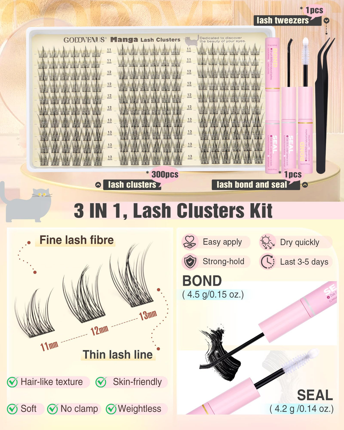 Brown Lash Clusters Natural For Soft Glam 300Pcs Wispy Lashes Cluster Eyelash Cluster Extensions C Curve Individual Lashes DIY Lash Extension Waterproof & Long - Lasting (10-16mm) Jansha Store