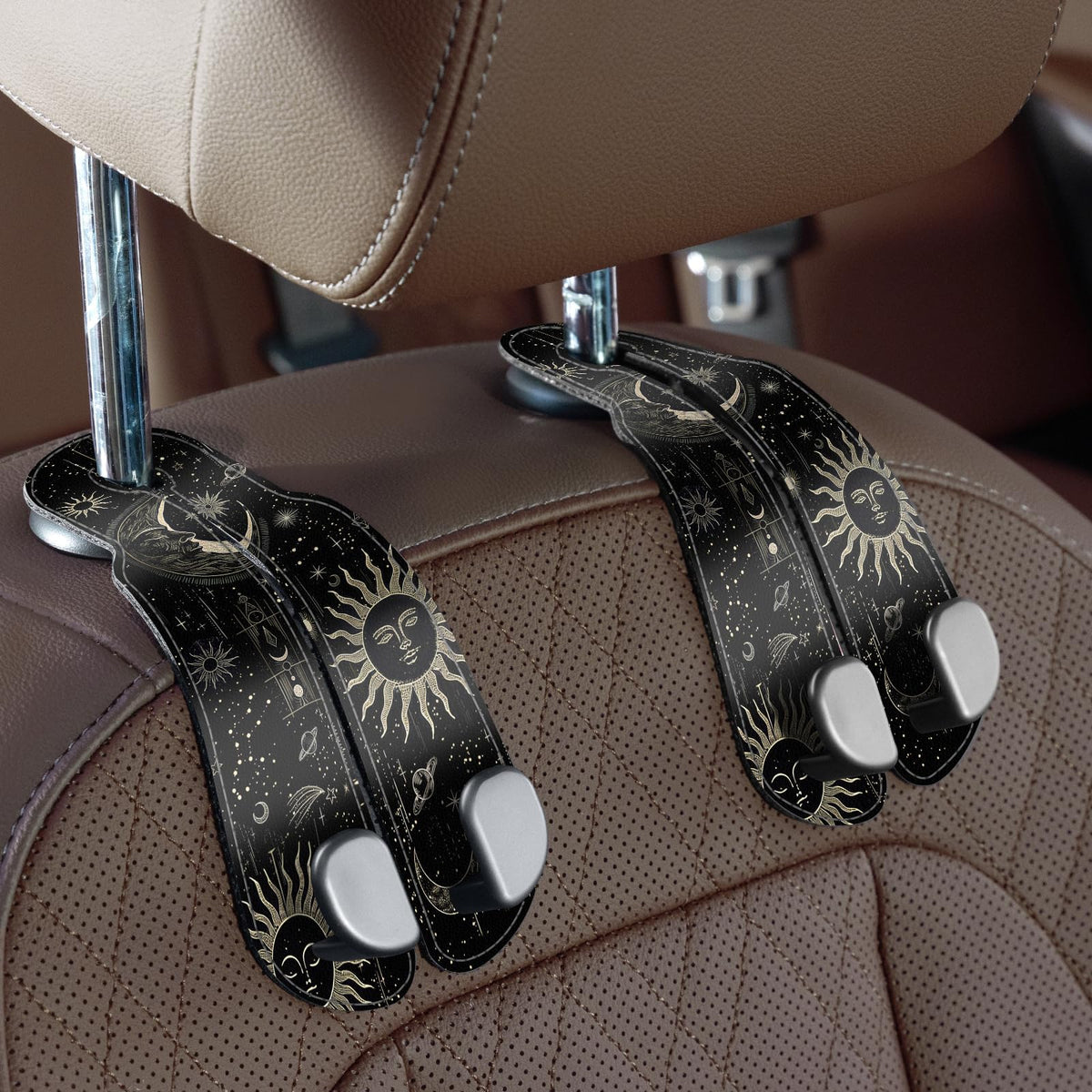 CoBak Purse Hook for Car - Universal Premium Stitched Leather and Aluminum-Magnesium Alloy Double Car Seat Back Storage Hook for Purses, Handbags, Bags (2 Pack),Black Jansha Store