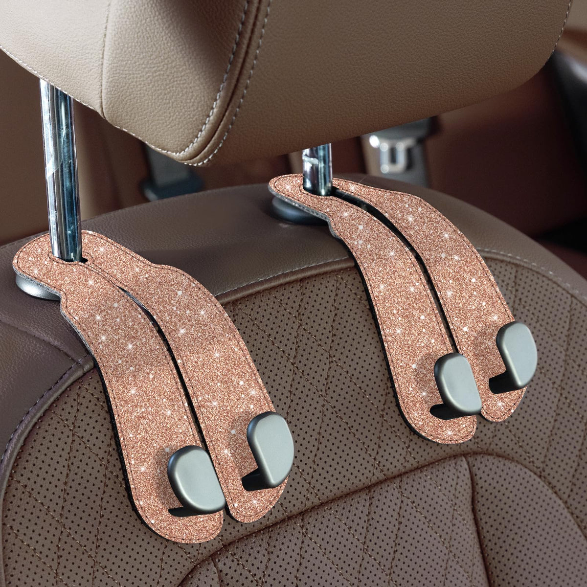CoBak Purse Hook for Car - Universal Premium Stitched Leather and Aluminum-Magnesium Alloy Double Car Seat Back Storage Hook for Purses, Handbags, Bags (2 Pack),Black Jansha Store