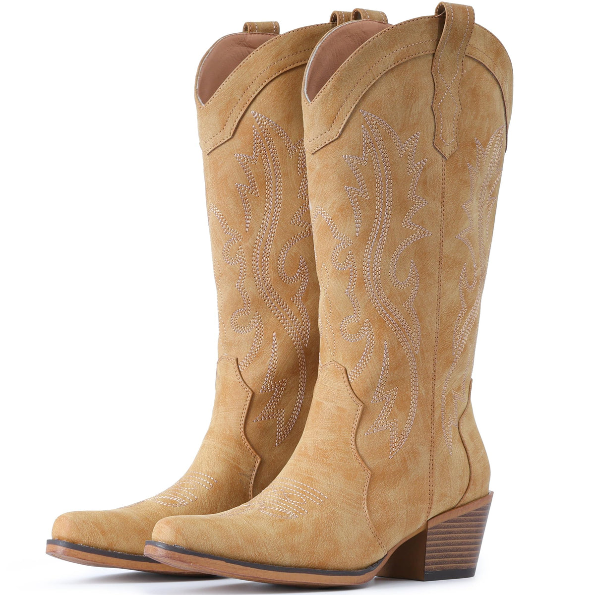 IUV Cowboy Boots For Women Western Cowgirl Boots Mid Calf Snip Toe Jansha Store