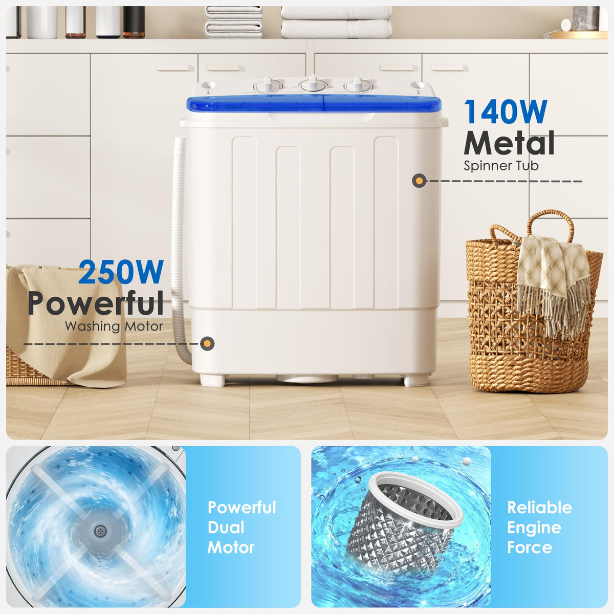 INTERGREAT Portable Washing Machine, 25.3lbs Twin Tub portable Washer with Spin Cycle and Dryer, Semi-automatic Washer Machine Combo for Dorms, Apartments, Grey Jansha Store