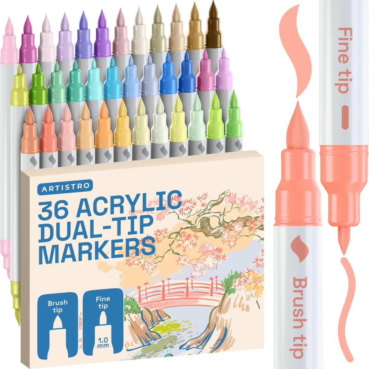 ARTISTRO 36 Multicolor Dual-Tip Acrylic Paint Marker Pens for Drawing Jansha Store