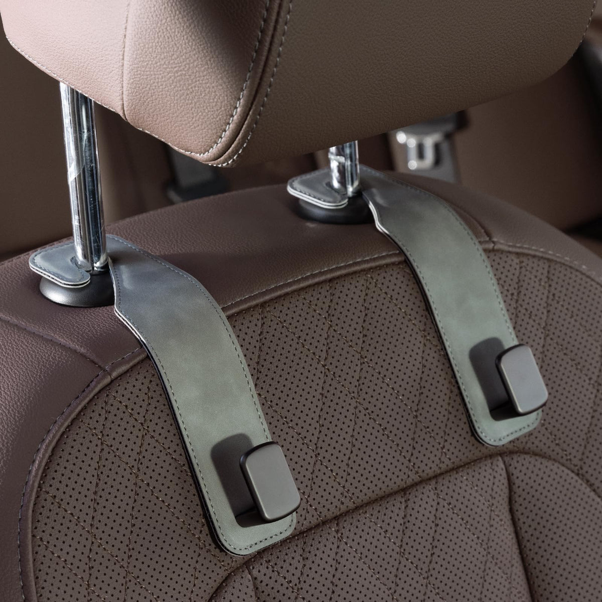 CoBak Purse Hook for Car - Universal Premium Stitched Leather and Aluminum-Magnesium Alloy Double Car Seat Back Storage Hook for Purses, Handbags, Bags (2 Pack),Black Jansha Store